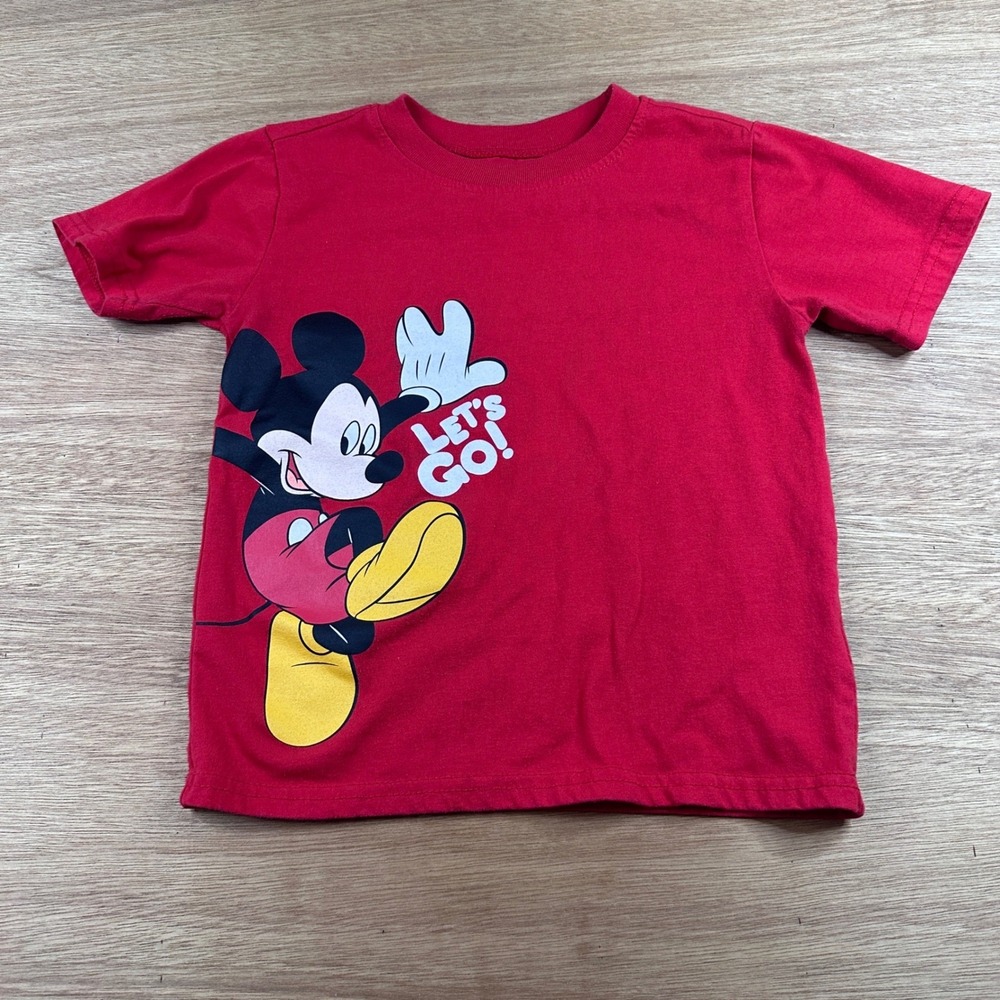Disney Mickey Mouse Let's Go Red Graphic T-Shirt Kids Size 5 Short Sleeve